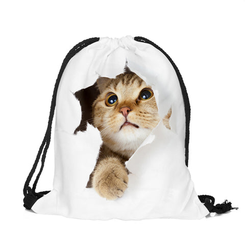 Cat Escape 3D Drawstring Backpack